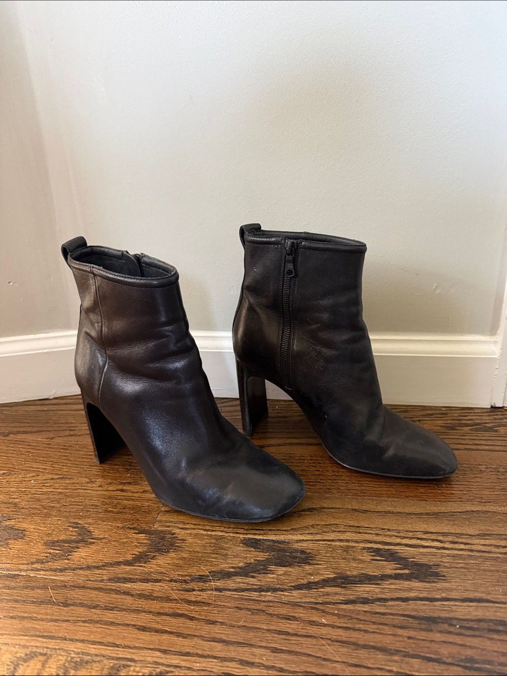 Rag & Bone Black Leather Women's Ankle Boots with Block Heel